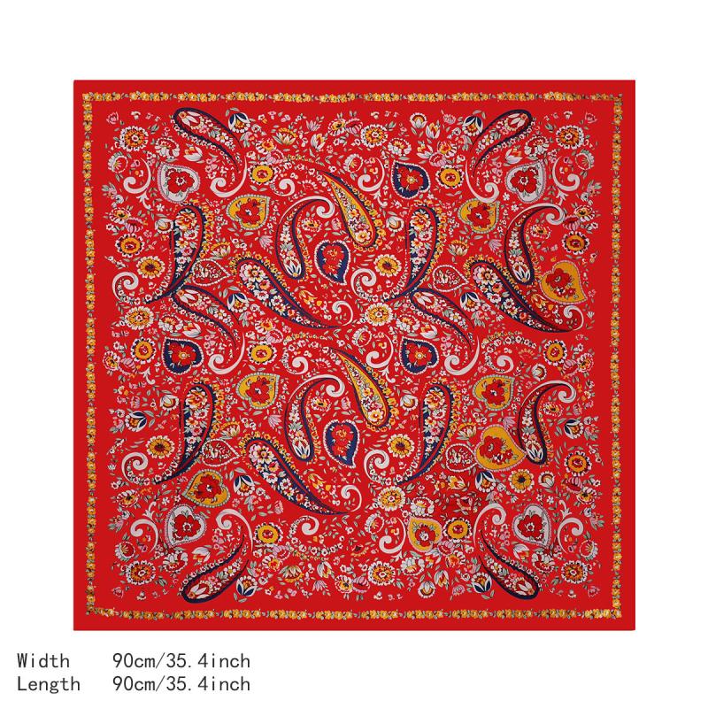 Floral Paisley Print Square Scarf Large Satin Shawl Bandana