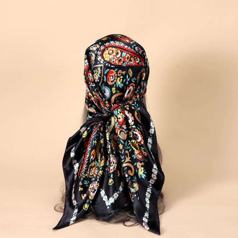 Floral Paisley Print Square Scarf Large Satin Shawl Bandana