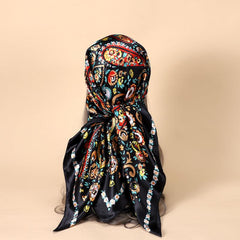 Floral Paisley Print Square Scarf Large Satin Shawl Bandana