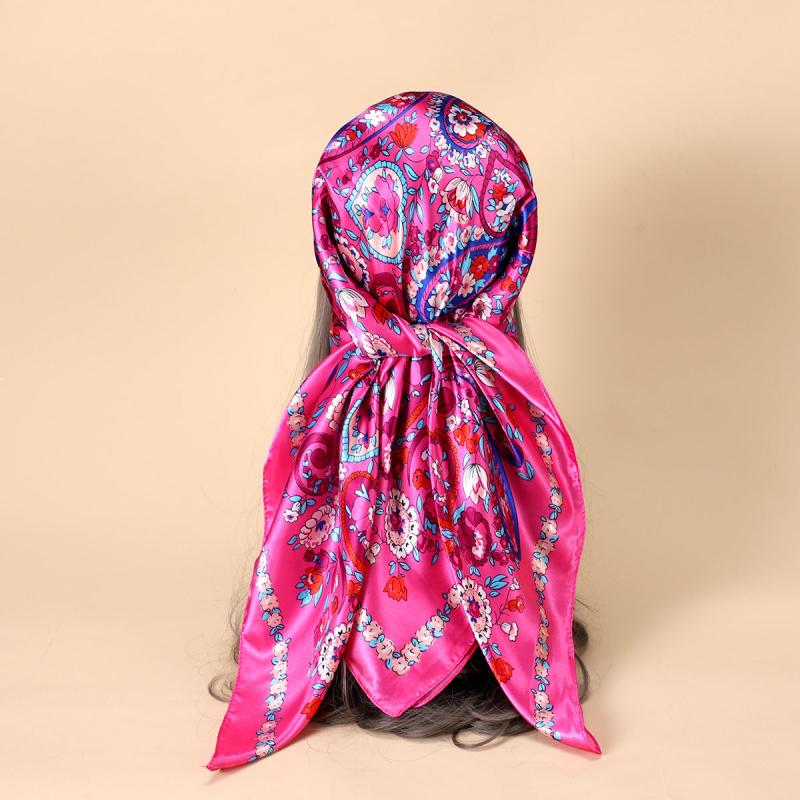Floral Paisley Print Square Scarf Large Satin Shawl Bandana