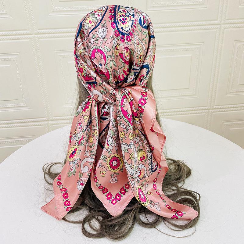 Floral Paisley Print Square Scarf Large Satin Shawl Bandana