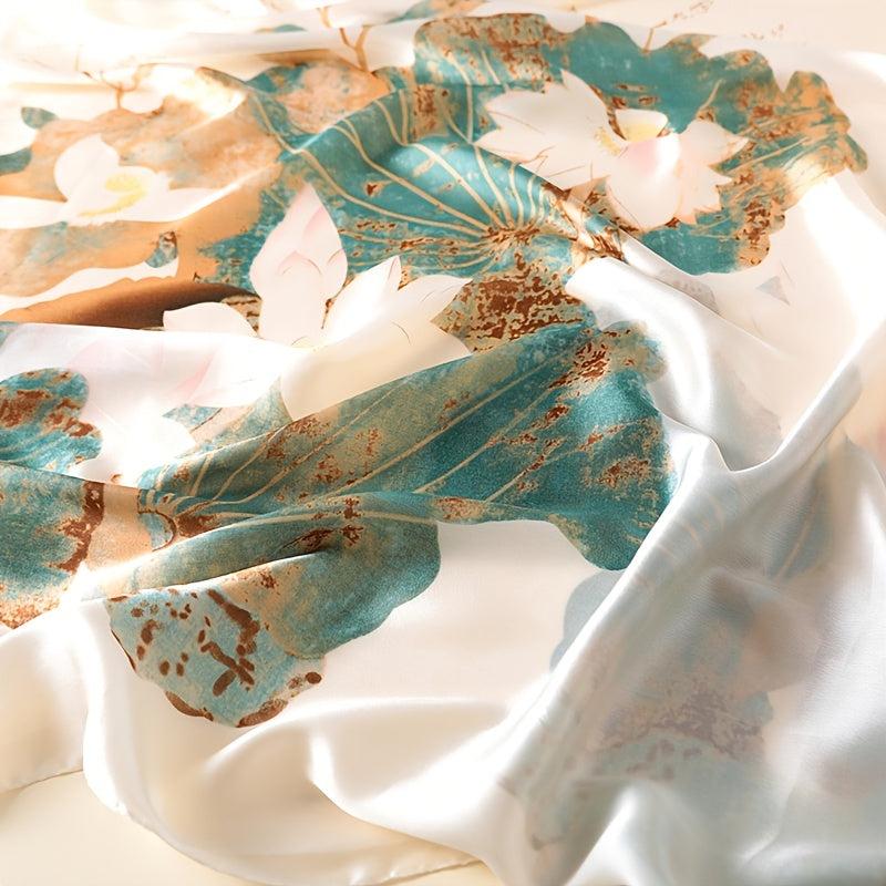 Silk Satin Lotus Flower Scarf Turban Headband Lightweight Shawl