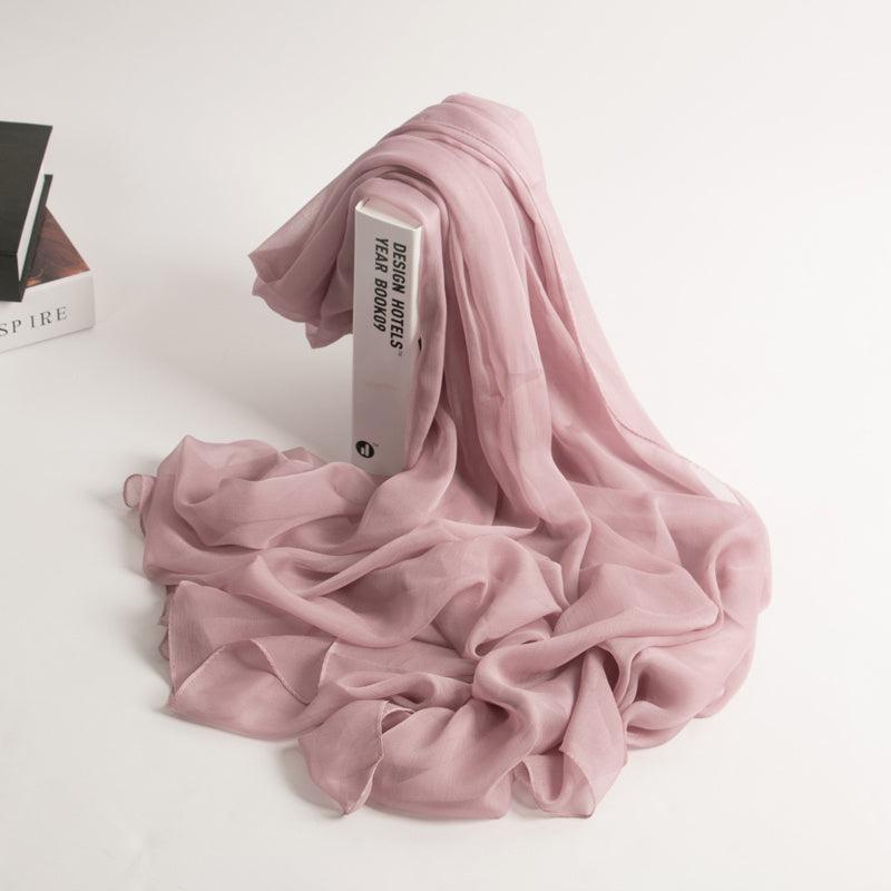 Pink Gradient Ladies Silk Scarf Spring Autumn Winter Shawl Long Gauze Scarf