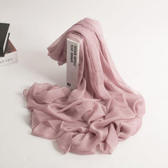 Pink Gradient Ladies Silk Scarf Spring Autumn Winter Shawl Long Gauze Scarf