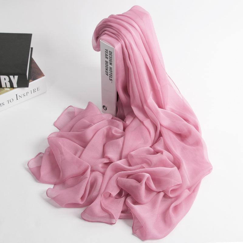 Pink Gradient Ladies Silk Scarf Spring Autumn Winter Shawl Long Gauze Scarf