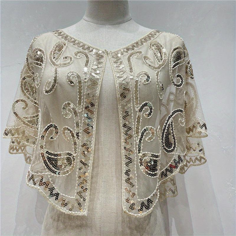 Sequin Embroidery Vintage Shawl Short Cape Mesh Cardigan Women Dress Accessories