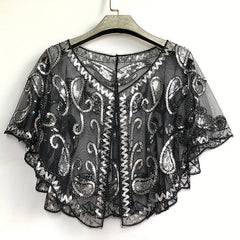 Sequin Embroidery Vintage Shawl Short Cape Mesh Cardigan Women Dress Accessories