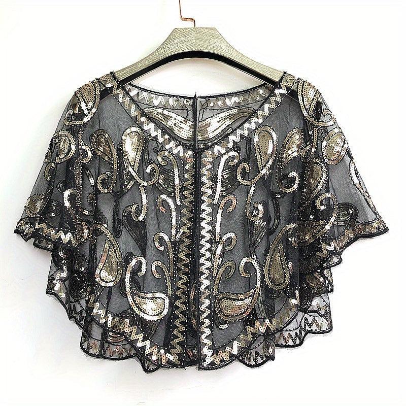 Sequin Embroidery Vintage Shawl Short Cape Mesh Cardigan Women Dress Accessories