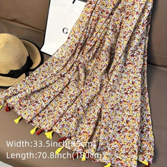 Floral Fringe Trim Scarf Shawl Casual Head Wrap Beach Gift