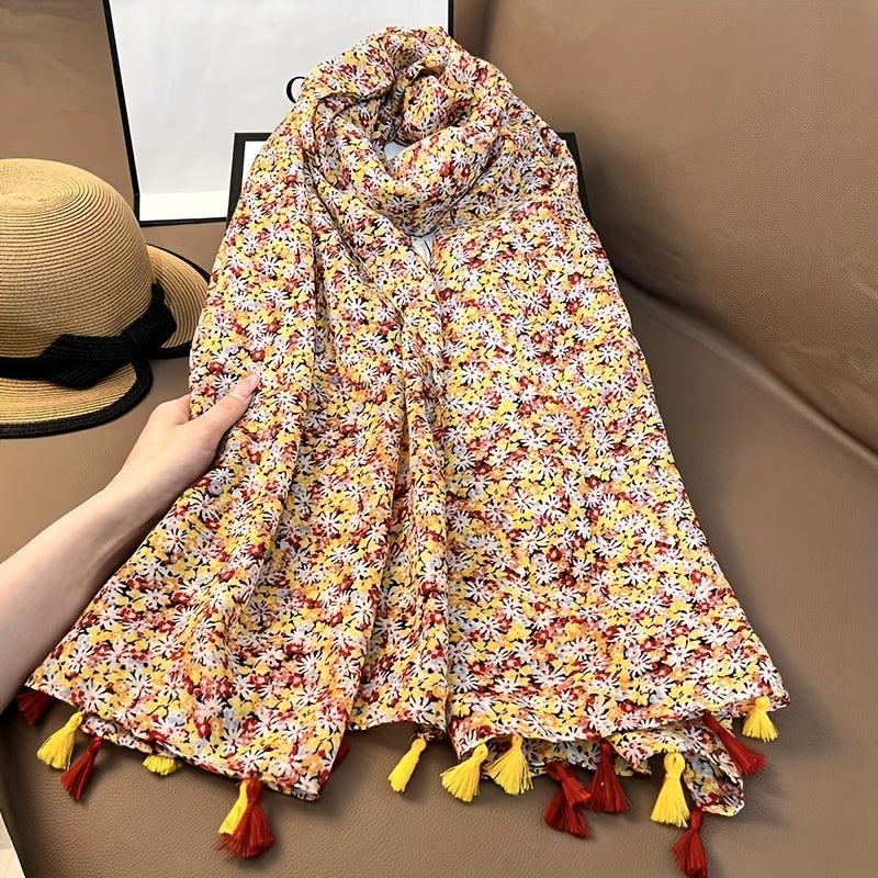 Floral Fringe Trim Scarf Shawl Casual Head Wrap Beach Gift