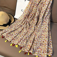 Floral Fringe Trim Scarf Shawl Casual Head Wrap Beach Gift