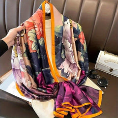 Vintage Flower Crane Print Scarf Chinese Painting Silk Shawl