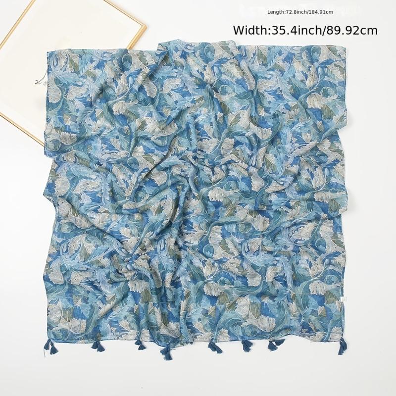 Floral Printed Tassel Scarf Warm Scarves Long Lightweight Scarf