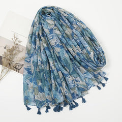 Floral Printed Tassel Scarf Warm Scarves Long Lightweight Scarf