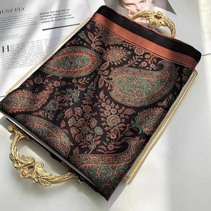 Paisley Print Silk Scarf Women Windproof Head Wrap