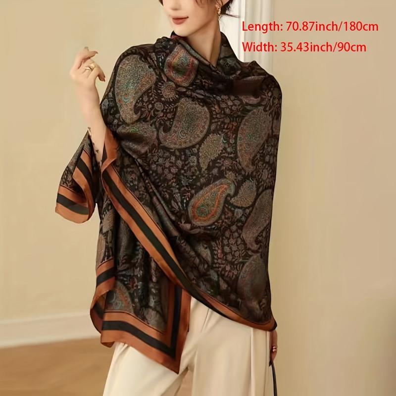 Paisley Print Silk Scarf Women Windproof Head Wrap