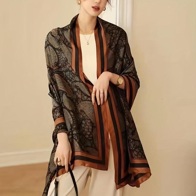 Paisley Print Silk Scarf Women Windproof Head Wrap