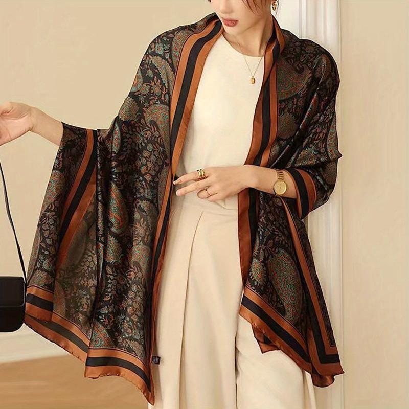 Paisley Print Silk Scarf Women Windproof Head Wrap