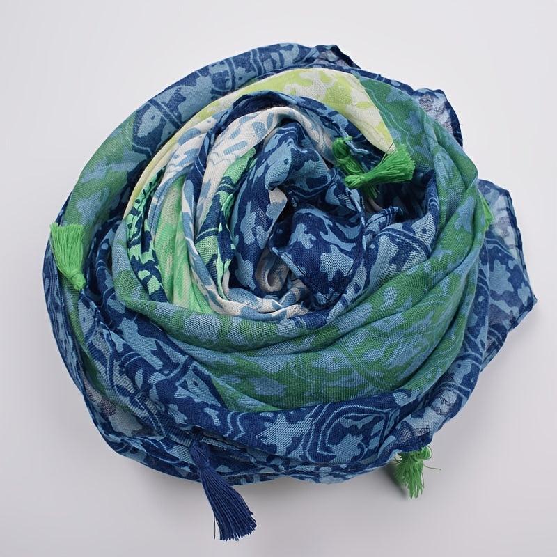 Women Floral Tassel Scarf Printed Hijab Shawl Lightweight Scarf
