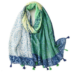 Women Floral Tassel Scarf Printed Hijab Shawl Lightweight Scarf