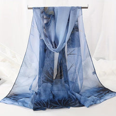 Vintage Lotus Print Chiffon Scarf Hijab Classic Gradient Shawl
