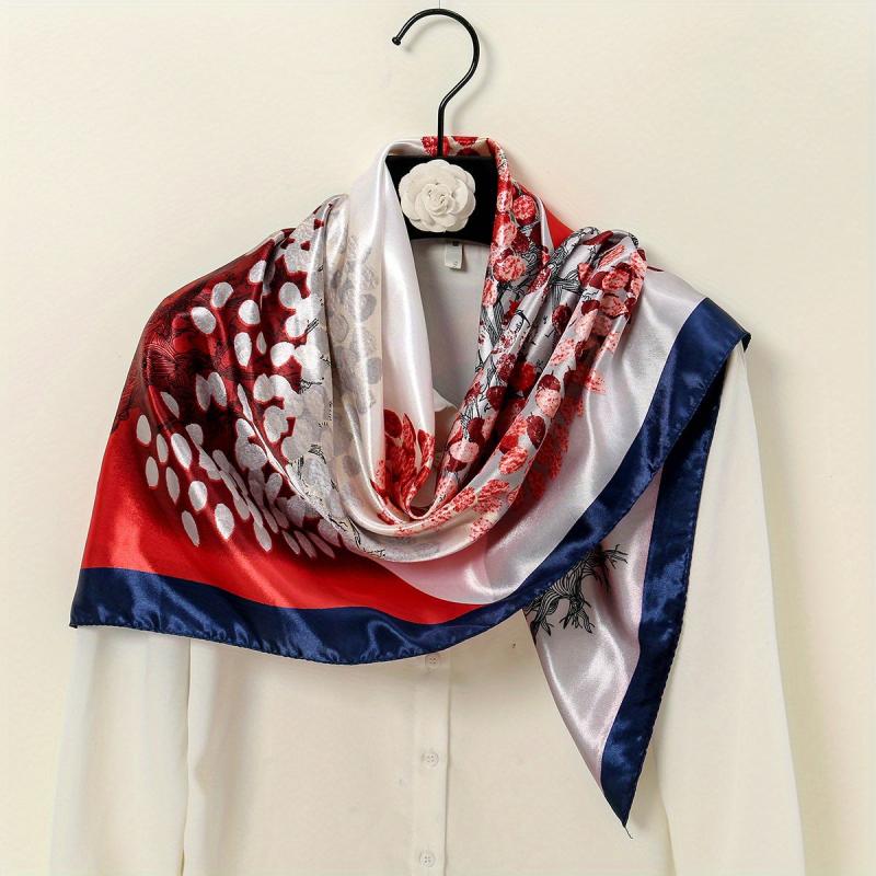 Colorful Leaves Satin Print Square Scarf for Women