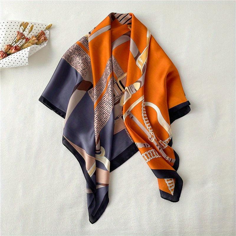 Colorful Leaves Satin Print Square Scarf for Women