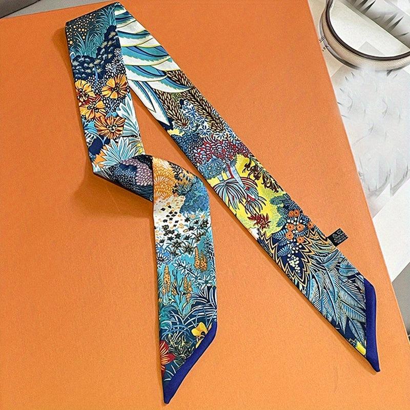 Boho Plants Print Skinny Scarf Classic Ribbon Neck Tie Scarf