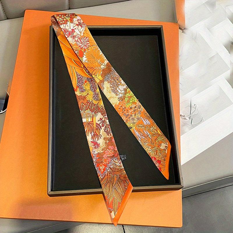 Boho Plants Print Skinny Scarf Classic Ribbon Neck Tie Scarf