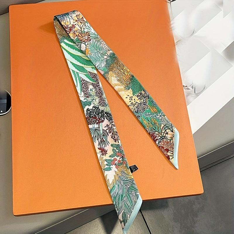 Boho Plants Print Skinny Scarf Classic Ribbon Neck Tie Scarf