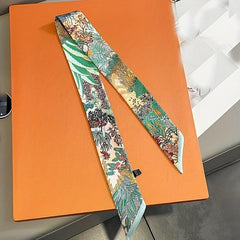 Boho Plants Print Skinny Scarf Classic Ribbon Neck Tie Scarf