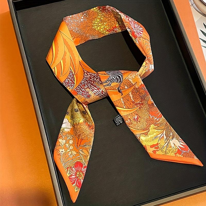 Boho Plants Print Skinny Scarf Classic Ribbon Neck Tie Scarf