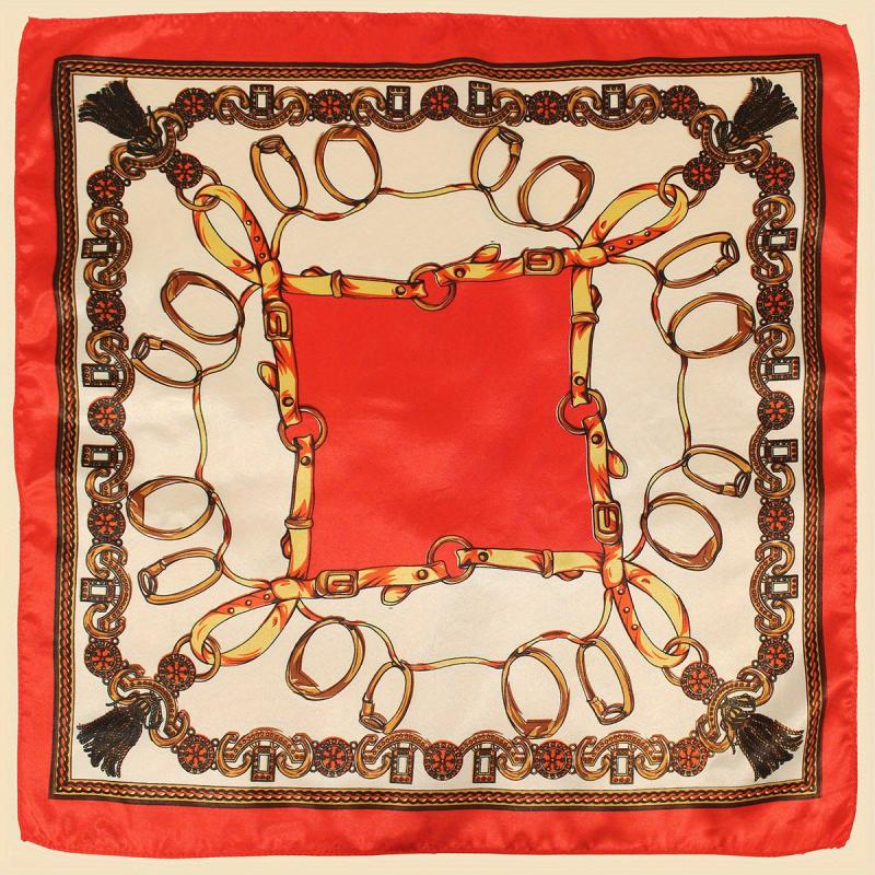 Vintage Chain Print Square Scarf Satin Bandana Classic Neckerchief