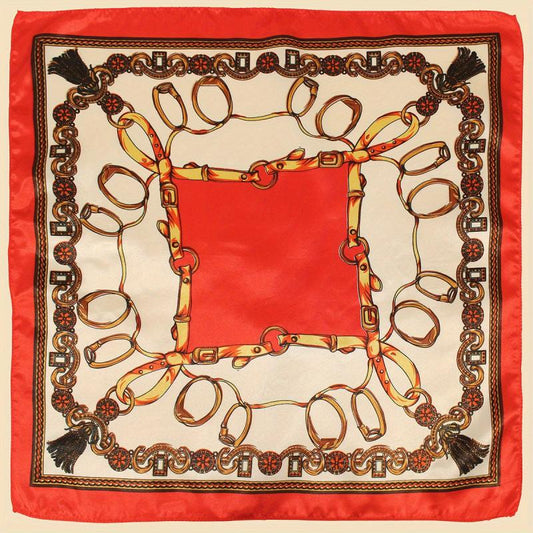 Vintage Chain Print Square Scarf Satin Bandana Classic Neckerchief