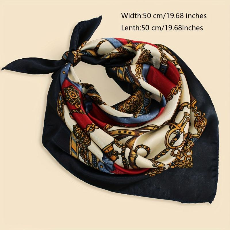 Vintage Chain Print Square Scarf Satin Bandana Classic Neckerchief