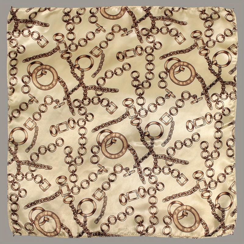 Vintage Chain Print Square Scarf Satin Bandana Classic Neckerchief