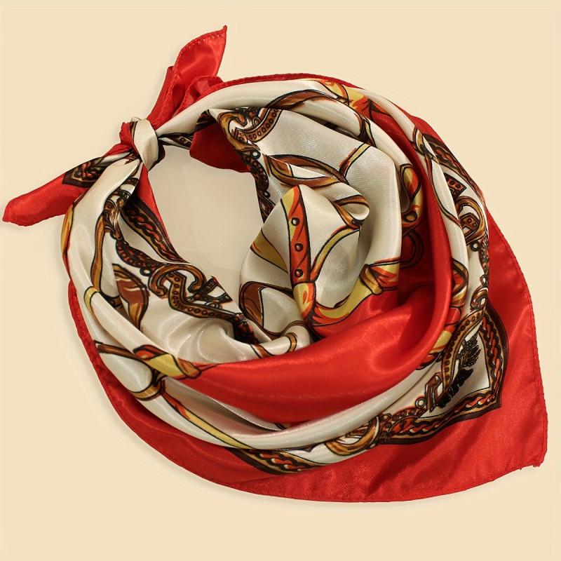 Vintage Chain Print Square Scarf Satin Bandana Classic Neckerchief