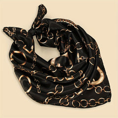 Vintage Chain Print Square Scarf Satin Bandana Classic Neckerchief