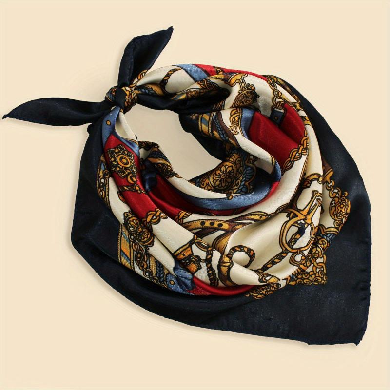 Vintage Chain Print Square Scarf Satin Bandana Classic Neckerchief