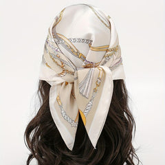 Chain Print Beige Bandana Boho Square Scarf Head Wrap