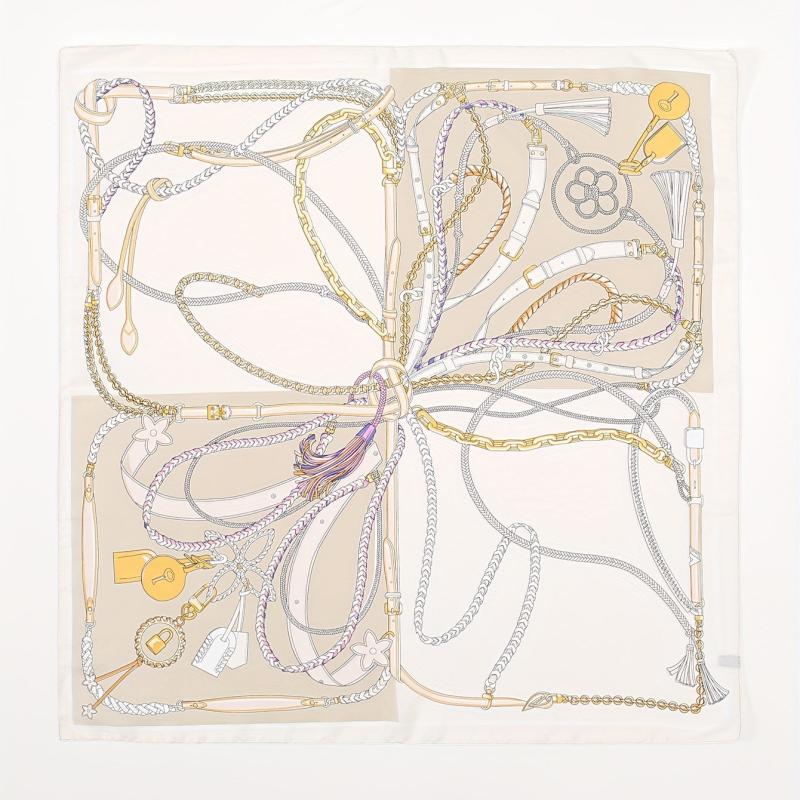 Chain Print Beige Bandana Boho Square Scarf Head Wrap