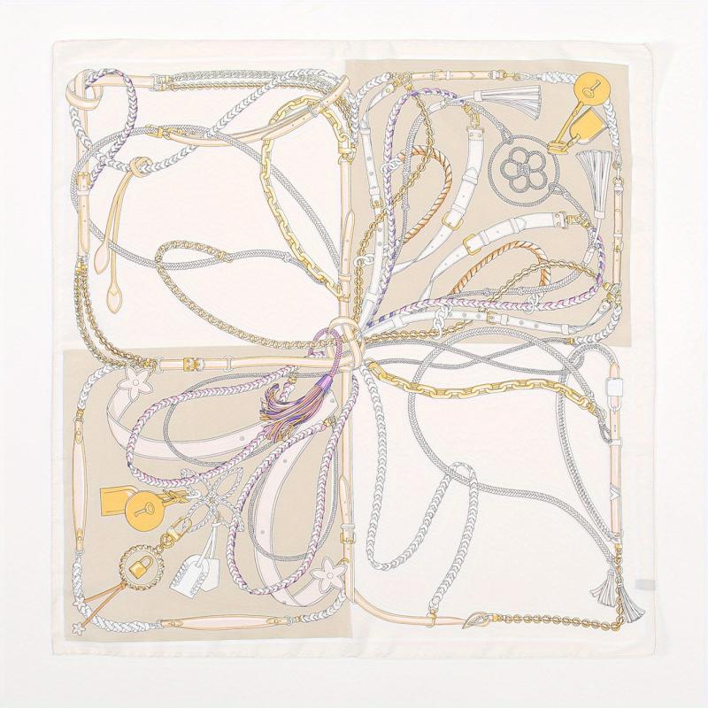 Chain Print Beige Bandana Boho Square Scarf Head Wrap