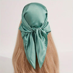 Solid Silky Bandana Satin Square Scarf Plain Headscarf Lightweight