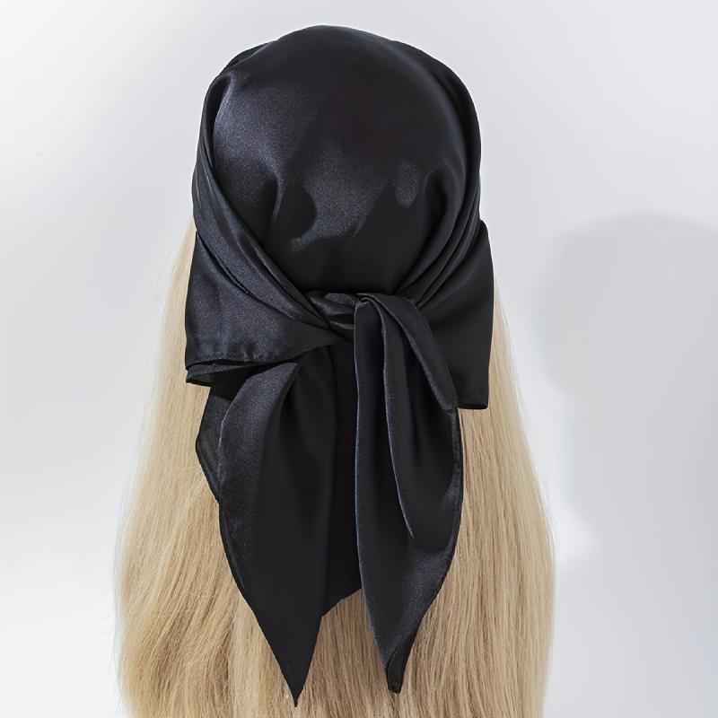 Solid Silky Bandana Satin Square Scarf Plain Headscarf Lightweight