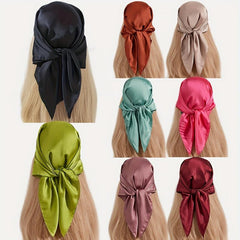 Solid Silky Bandana Satin Square Scarf Plain Headscarf Lightweight