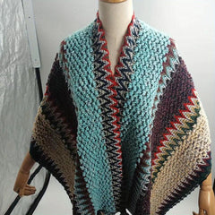 Boho Plaid Tassel Shawl Vintage Knit Cape Wrap