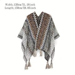 Boho Plaid Tassel Shawl Vintage Knit Cape Wrap