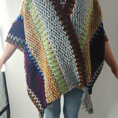 Boho Plaid Tassel Shawl Vintage Knit Cape Wrap