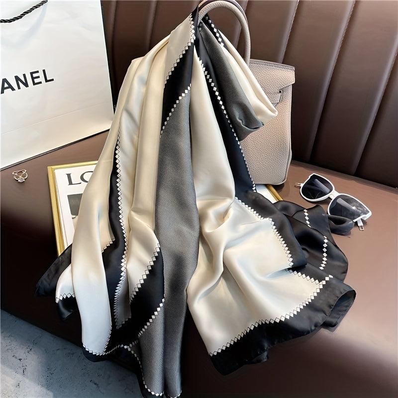 Geometric Block Scarf Gray Breathable Sunscreen Shawl Windproof