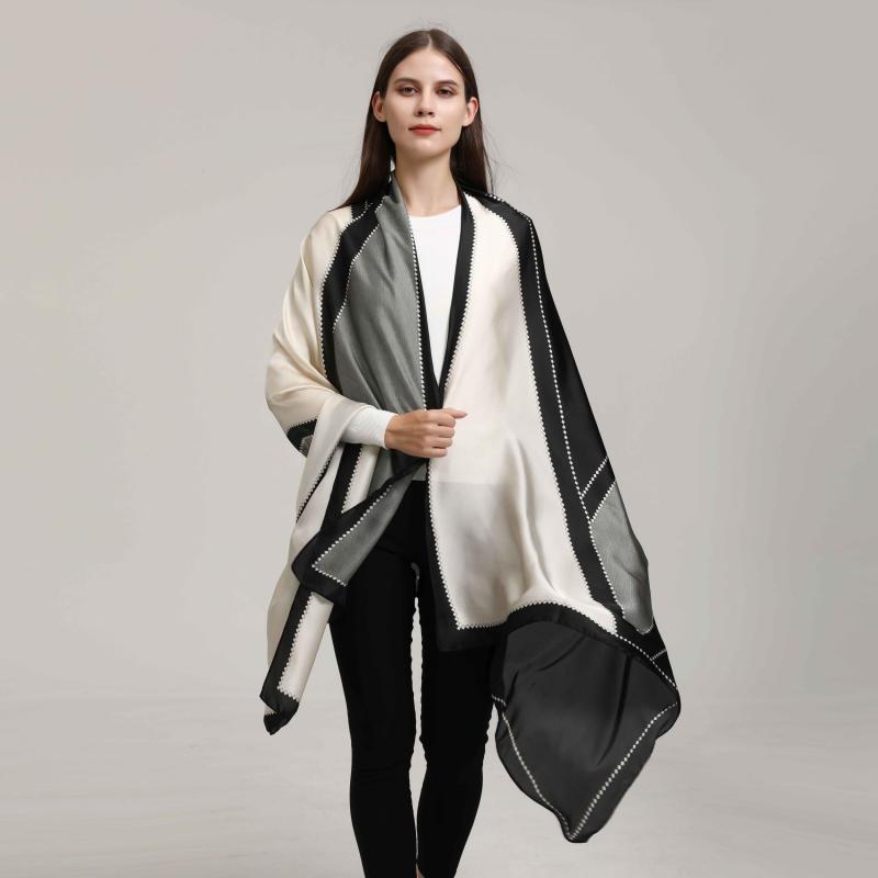 Geometric Block Scarf Gray Breathable Sunscreen Shawl Windproof